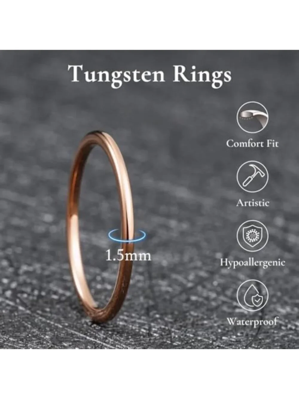 Tungsten Carbide Wedding Band Ring for Men & Women, 24k Gold & Rose Gold Finish